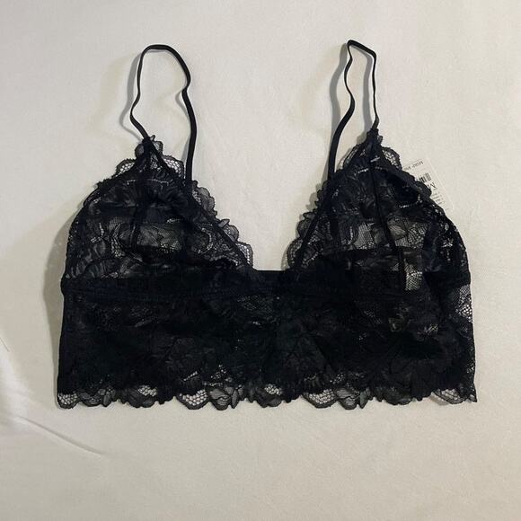 FREE PEOPLE Intimates Bralette Womens Everyday Lace Longline Black Size Small - Picture 4 of 13